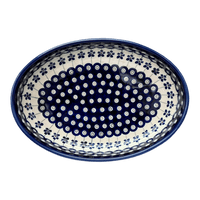 A picture of a Polish Pottery Zaklady 11" x 7.5" Oval Baker (Petite Floral Peacock) | Y349A-A166A as shown at PolishPotteryOutlet.com/products/11-x-7-5-oval-baker-floral-peacock-y349a-a166a