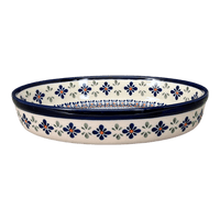 A picture of a Polish Pottery Zaklady 11" x 7.5" Oval Baker (Blue Mosaic Flower) | Y349A-A221A as shown at PolishPotteryOutlet.com/products/11-oval-baker-blue-mosaic-flower-y349a-a221a