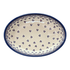 Polish Pottery Zaklady 11" x 7.5" Oval Baker (Falling Blue Daisies) | Y349A-A882A Additional Image at PolishPotteryOutlet.com