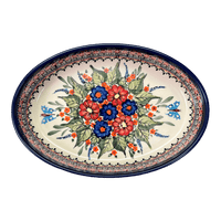 A picture of a Polish Pottery Zaklady 11" x 7.5" Oval Baker (Butterfly Bouquet) | Y349A-ART149 as shown at PolishPotteryOutlet.com/products/11-oval-baker-butterfly-bouquet-y349a-art149
