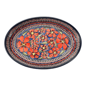 Polish Pottery 11" x 7.5" Oval Baker (Exotic Reds) | Y349A-ART150 Additional Image at PolishPotteryOutlet.com
