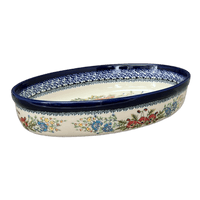 A picture of a Polish Pottery Zaklady 11" x 7.5" Oval Baker (Floral Crescent) | Y349A-ART237 as shown at PolishPotteryOutlet.com/products/11-x-7-5-oval-baker-floral-crescent-y349a-art237