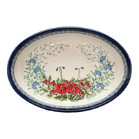 A picture of a Polish Pottery Zaklady 11" x 7.5" Oval Baker (Floral Crescent) | Y349A-ART237 as shown at PolishPotteryOutlet.com/products/11-x-7-5-oval-baker-floral-crescent-y349a-art237