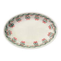 A picture of a Polish Pottery Zaklady 11" x 7.5" Oval Baker (Raspberry Delight) | Y349A-D1170 as shown at PolishPotteryOutlet.com/products/11-oval-baker-raspberry-delight-y349a-d1170