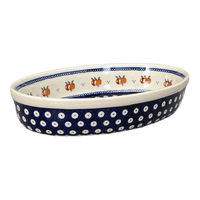 A picture of a Polish Pottery Zaklady 11" x 7.5" Oval Baker (Persimmon Dot) | Y349A-D479 as shown at PolishPotteryOutlet.com/products/11-x-7-5-oval-baker-persimmon-dot-y349a-d479