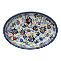 A picture of a Polish Pottery Zaklady 11" x 7.5" Oval Baker (Floral Explosion) | Y349A-DU126 as shown at PolishPotteryOutlet.com/products/11-x-7-5-oval-baker-du126-y349a-du126