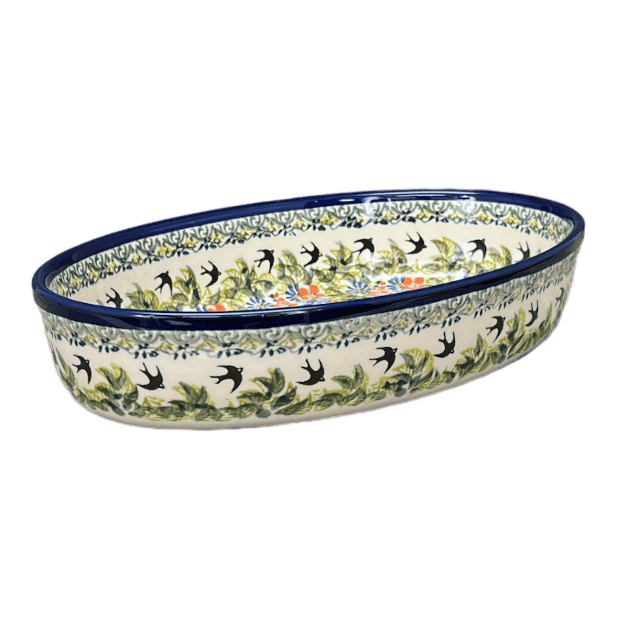 Baker, Oval, 11" x 7.5" in "Floral Swallows" by Zaklady | Y349A-DU182