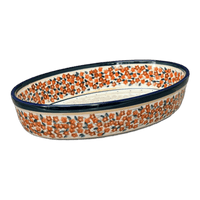 A picture of a Polish Pottery 11" x 7.5" Oval Baker (Orange Wreath) | Y349A-DU52 as shown at PolishPotteryOutlet.com/products/11-x-7-5-oval-baker-orange-wreath-y349a-du52