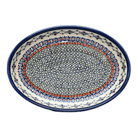 A picture of a Polish Pottery Zaklady 11" x 7.5" Oval Baker (Emerald Mosaic) | Y349A-DU60 as shown at PolishPotteryOutlet.com/products/11-x-7-5-oval-baker-emerald-mosaic-y349a-du60