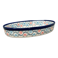 A picture of a Polish Pottery Zaklady 12.25" Oval Baker (Climbing Aster) | Y350A-A1145A as shown at PolishPotteryOutlet.com/products/12-25-oval-baker-climbing-aster-y350a-a1145a