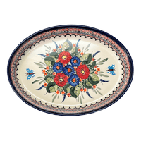 A picture of a Polish Pottery Zaklady 12.25" Oval Baker (Butterfly Bouquet) | Y350A-ART149 as shown at PolishPotteryOutlet.com/products/12-25-oval-baker-butterfly-bouquet-y350a-art149