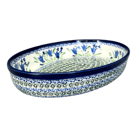 Polish Pottery Zaklady 12.25" Oval Baker (Blue Tulips) | Y350A-ART160 Additional Image at PolishPotteryOutlet.com