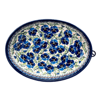 A picture of a Polish Pottery Zaklady 12.25" Oval Baker (Pansies in Bloom) | Y350A-ART277 as shown at PolishPotteryOutlet.com/products/12-25-oval-baker-pansies-in-bloom-y350a-art277