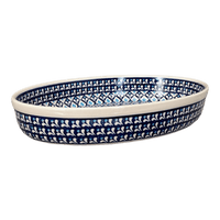 A picture of a Polish Pottery Zaklady 12.25" Oval Baker (Mosaic Blues) | Y350A-D910 as shown at PolishPotteryOutlet.com/products/12-25-oval-baker-mosaic-blues-y350a-d910