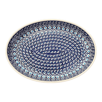A picture of a Polish Pottery Zaklady 12.25" Oval Baker (Mosaic Blues) | Y350A-D910 as shown at PolishPotteryOutlet.com/products/12-25-oval-baker-mosaic-blues-y350a-d910