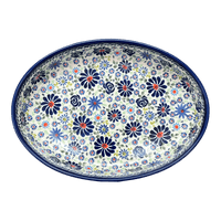 A picture of a Polish Pottery Zaklady 12.25" Oval Baker (Floral Explosion) | Y350A-DU126 as shown at PolishPotteryOutlet.com/products/12-25-oval-baker-du126-y350a-du126