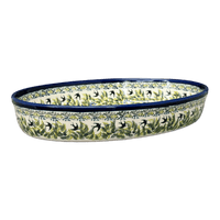 A picture of a Polish Pottery Zaklady 12.25" Oval Baker (Floral Swallows) | Y350A-DU182 as shown at PolishPotteryOutlet.com/products/12-25-oval-baker-floral-swallows-y350a-du182