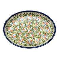 A picture of a Polish Pottery Zaklady 12.25" Oval Baker (Floral Swallows) | Y350A-DU182 as shown at PolishPotteryOutlet.com/products/12-25-oval-baker-floral-swallows-y350a-du182