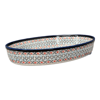 A picture of a Polish Pottery Zaklady 12.25" Oval Baker (Beaded Turquoise) | Y350A-DU203 as shown at PolishPotteryOutlet.com/products/12-25-oval-baker-beaded-turquoise-y350a-du203