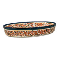 A picture of a Polish Pottery 12.25" Oval Baker (Orange Wreath) | Y350A-DU52 as shown at PolishPotteryOutlet.com/products/12-25-oval-baker-du52-y350a-du52