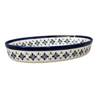 A picture of a Polish Pottery Zaklady 12.25" Oval Baker (Emerald Mosaic) | Y350A-DU60 as shown at PolishPotteryOutlet.com/products/12-25-oval-baker-emerald-mosaic-y350a-du60