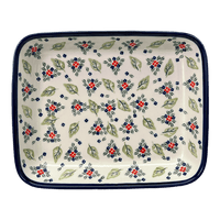 A picture of a Polish Pottery 9" x 11.75" Rectangular Baker (Mountain Flower) | Y371A-A1109A as shown at PolishPotteryOutlet.com/products/zaklady-rectangular-baker-mistletoe-y371a-a1109a