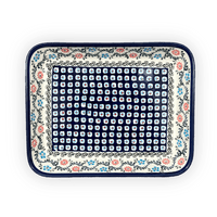 A picture of a Polish Pottery Zaklady 9" x 11.75" Rectangular Baker (Climbing Aster) | Y371A-A1145A as shown at PolishPotteryOutlet.com/products/9-x-11-75-rectangular-baker-climbing-aster-y371a-a1145a