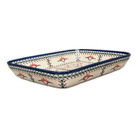 A picture of a Polish Pottery Baker, Rectangular, 9" x 11.75" in "Scarlet Stitch" by Zaklady | Y371A-A1158A as shown at PolishPotteryOutlet.com/products/zaklady-rectangular-baker-scarlet-stitch-y371a-a1158a