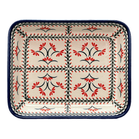 A picture of a Polish Pottery Baker, Rectangular, 9" x 11.75" in "Scarlet Stitch" by Zaklady | Y371A-A1158A as shown at PolishPotteryOutlet.com/products/zaklady-rectangular-baker-scarlet-stitch-y371a-a1158a