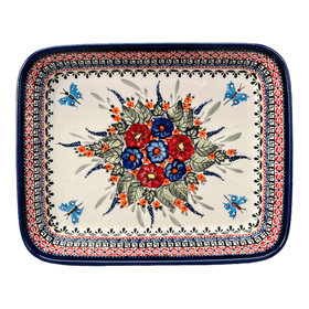 Polish Pottery 9" x 11.75" Rectangular Baker (Butterfly Bouquet) | Y371A-ART149 Additional Image at PolishPotteryOutlet.com