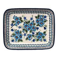 A picture of a Polish Pottery Zaklady 9" x 11.75" Rectangular Baker (Julie's Garden) | Y371A-ART165 as shown at PolishPotteryOutlet.com/products/zaklady-rectangular-baker-julies-garden-y371a-art165