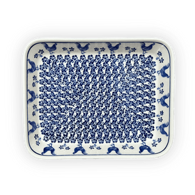 Polish Pottery Zaklady 9" x 11.75" Rectangular Baker (Rooster Blues) | Y371A-D1149 Additional Image at PolishPotteryOutlet.com