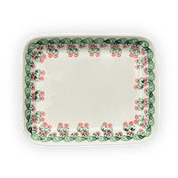 A picture of a Polish Pottery Zaklady 9" x 11.75" Rectangular Baker (Raspberry Delight) | Y371A-D1170 as shown at PolishPotteryOutlet.com/products/zaklady-rectangular-baker-raspberry-delight-y371a-d1170