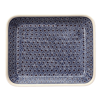 A picture of a Polish Pottery Zaklady 9" x 11.75" Rectangular Baker (Ditsy Daisies) | Y371A-D120 as shown at PolishPotteryOutlet.com/products/zaklady-rectangular-baker-daisy-dot-y371a-d120