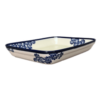 A picture of a Polish Pottery Zaklady 9" x 11.75" Rectangular Baker (Blue Floral Vines) | Y371A-D1210A as shown at PolishPotteryOutlet.com/products/zaklady-rectangular-baker-blue-floral-vines-y371a-d1210a