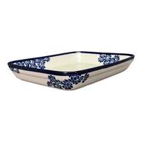A picture of a Polish Pottery 9" x 11.75" Rectangular Baker (Blue Floral Vines) | Y371A-D1210A as shown at PolishPotteryOutlet.com/products/zaklady-rectangular-baker-blue-floral-vines-y371a-d1210a
