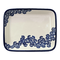 A picture of a Polish Pottery Zaklady 9" x 11.75" Rectangular Baker (Blue Floral Vines) | Y371A-D1210A as shown at PolishPotteryOutlet.com/products/zaklady-rectangular-baker-blue-floral-vines-y371a-d1210a