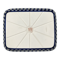 A picture of a Polish Pottery Zaklady 9" x 11.75" Rectangular Baker (Peacock Burst) | Y371A-D487 as shown at PolishPotteryOutlet.com/products/zaklady-rectangular-baker-peacock-burst-y371a-d487