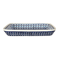 A picture of a Polish Pottery 9" x 11.75" Rectangular Baker (Mosaic Blues) | Y371A-D910 as shown at PolishPotteryOutlet.com/products/zaklady-rectangular-baker-mosaic-blues-y371a-d910