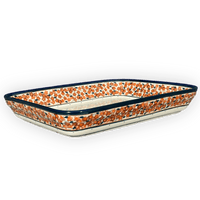 A picture of a Polish Pottery Baker, Rectangular, 9" x 11.75" in "Orange Wreath" by Zaklady | Y371A-DU52 as shown at PolishPotteryOutlet.com/products/9-x-11-75-rectangular-baker-orange-wreath-y371a-du52