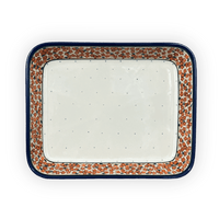 A picture of a Polish Pottery Baker, Rectangular, 9" x 11.75" in "Orange Wreath" by Zaklady | Y371A-DU52 as shown at PolishPotteryOutlet.com/products/9-x-11-75-rectangular-baker-orange-wreath-y371a-du52