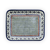 A picture of a Polish Pottery Zaklady 9" x 11.75" Rectangular Baker (Emerald Mosaic) | Y371A-DU60 as shown at PolishPotteryOutlet.com/products/9-x-11-75-rectangular-baker-emerald-mosaic-y371a-du60
