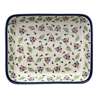 A picture of a Polish Pottery Zaklady 10.5" x 13" Rectangular Baker (Mountain Flower) | Y372A-A1109A as shown at PolishPotteryOutlet.com/products/9-x-11-rectangular-baker-mistletoe-y372a-a1109a