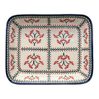 A picture of a Polish Pottery Zaklady 10.5" x 13" Rectangular Baker (Scarlet Stitch) | Y372A-A1158A as shown at PolishPotteryOutlet.com/products/9-x-11-rectangular-baker-scarlet-stitch-y372a-a1158a