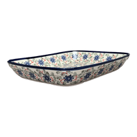 A picture of a Polish Pottery Zaklady 10.5" x 13" Rectangular Baker (Swirling Flowers) | Y372A-A1197A as shown at PolishPotteryOutlet.com/products/9-x-11-rectangular-baker-swirling-flowers-y372a-a1197a