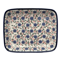 A picture of a Polish Pottery Zaklady 10.5" x 13" Rectangular Baker (Swirling Flowers) | Y372A-A1197A as shown at PolishPotteryOutlet.com/products/9-x-11-rectangular-baker-swirling-flowers-y372a-a1197a