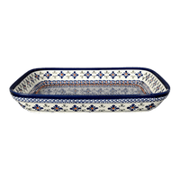 A picture of a Polish Pottery Zaklady 10.5" x 13" Rectangular Baker (Blue Mosaic Flower) | Y372A-A221A as shown at PolishPotteryOutlet.com/products/9-x-11-rectangular-baker-blue-mosaic-flower-y372a-a221a