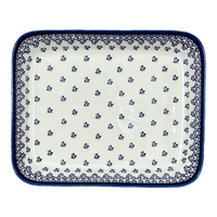 A picture of a Polish Pottery Zaklady 10.5" x 13" Rectangular Baker (Falling Blue Daisies) | Y372A-A882A as shown at PolishPotteryOutlet.com/products/9-x-11-rectangular-baker-falling-blue-daisies-y372a-a882a