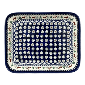 Polish Pottery Zaklady 10.5" x 13" Rectangular Baker (Evergreen Moose) | Y372A-A992A Additional Image at PolishPotteryOutlet.com