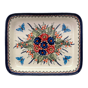 Polish Pottery 10.5" x 13" Rectangular Baker (Butterfly Bouquet) | Y372A-ART149 Additional Image at PolishPotteryOutlet.com